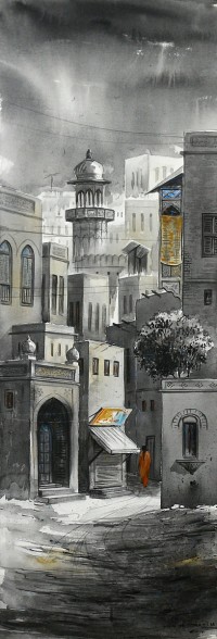 G. N. Qazi, 12 x 36 Inch, Acrylic on Canvas, Cityscape Painting, AC-GNQ-023